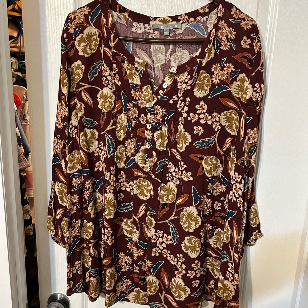 Daniel Rainn Burgundy Floral Blouse